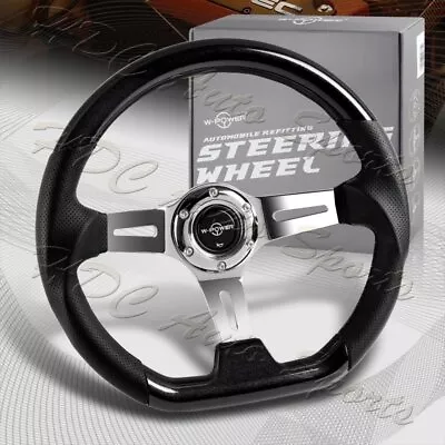 W-Power 13.5  Pearl Black Wood Grip 6-Hole Chrome 3-Spoke Vintage Steering Wheel • $95.99