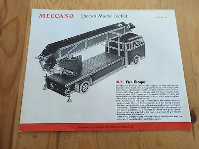 1971 MECCANO OUTFIT No 10 INSTRUCTIONS FOLDOUT FIRE ENGINE ESCAPE • £10