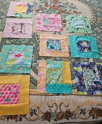 Lot Of 10 Tula Pink Besties Cotton Quilt Blocks 9.5  Ea & Mini Quilt Top 19 X 14 • $54.99
