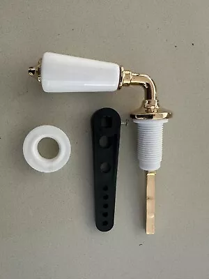 Gold Cistern Lever With White Ceramic Handle Plastic Link Arm - Retaining Nut • £7.49