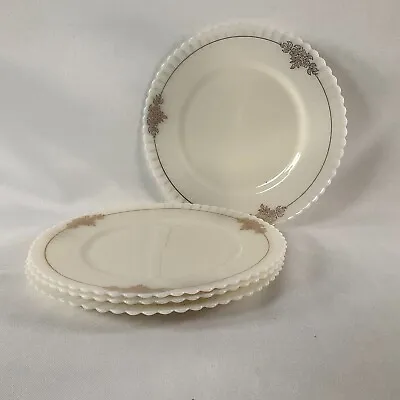 MacBeth-Evans Glass Cremex 8  Petalware Luncheon Plates Gold Decal Set Of 4 • $19.99