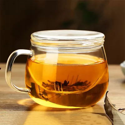 Tea Infuser - Glass Tea Cup Filter & Lid With Handle For Loose Leaf Tea 350ml • $15.50