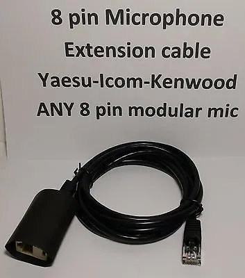 MICROPHONE EXTENSION CABLE 6 Inches For YAESU FT-891 BLACK FLAT Cable • $13.95