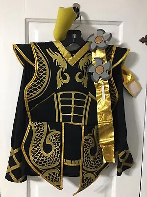 Ninja Warrior Costume Black Gold Hoodie Throwing Stars Belt Halloween Large • $7.48