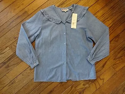 Vintage Chaus Chambray Blouse With Ruffled Collar     Size 8 • $24.99