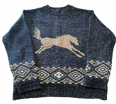 Vintage True Grit Horse Sweater M Blue 90s Pullover Made In The US • $50