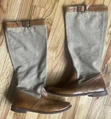 Frye Boots Paige Tan Canvas & Leather Size 8.5 • $36.92