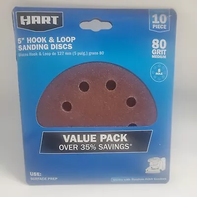 $6.88 • Buy 10 PACK 5  Hook And Loop Sanding Discs 80 Grit 8-Hole HART - For Orbit Sanders