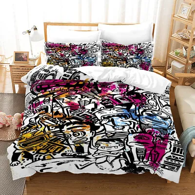 Graffiti Doodle Wall Art Print Duvet Cover Quilt Cover Pillowcase Bedding Set #6 • $94.74