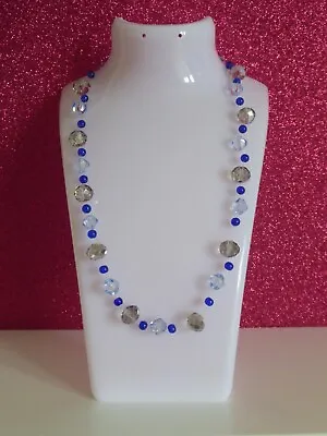 Illusion Necklace With Smokey Crystal Glass Rondelles And Blue Glass Beads - 18” • £8.50