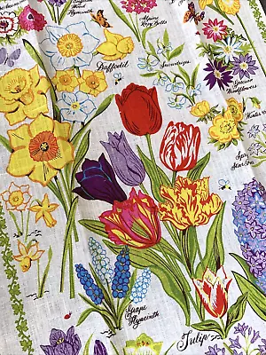 NEW Vintage 1970s LINEN Kitchen Dish Tea Towel Bright Botanical Flowers NOS • $14.99