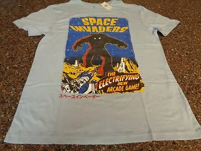 Space Invaders Adult Small SS T-shirt Light Blue 80's Video Arcade Game NWT Tee • $19.99
