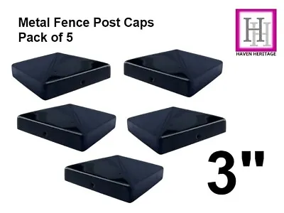 Fence Post Caps 3  (78mm) Pyramid Square Black Metal - Pack Of 5 • £8.99