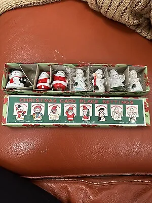 Vtg Set 7 Christmas Ornament Place Card Holder Figurines Original Box Commodore • $45