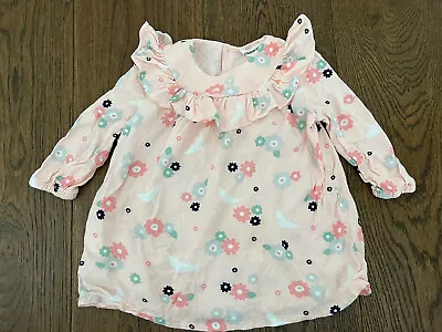 Country Road Girls Size 0 Pink Floral Long Sleeve Dress 6-12 Months Excellent Co • $10