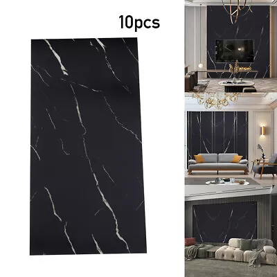 10x Black Marble Tile Effect Cladding PVC Wall Sticker Tiles Panel Self Adhesive • £11.62