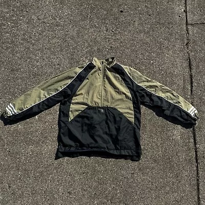 Vintage 90s Adidas Olive Green Black 1/2 Zip Pullover Windbreaker Jacket Medium • $24
