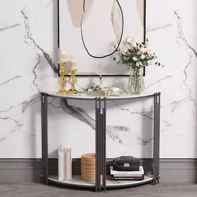 Modern Half Moon Console Table Hallway Living Room Furniture With Bottom Shelf • £115.97