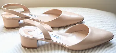 Manolo Blahnik Beige Patente Leather Semi-round Toe Slingback Shoes Size 38 • $275