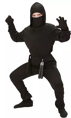 Boys Ninja Fancy Dress Black Costume Outfit Samurai Warrior Teen Karate Age 4-16 • £15.01