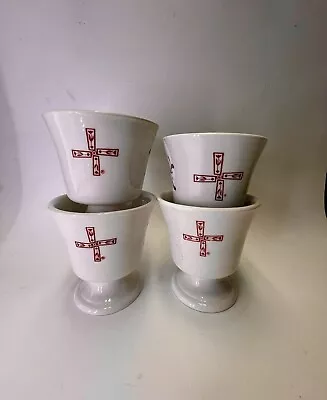 Walker Vitrified China 4 Dutch Pantry Pedestal Footed Coffee Mugs/Cups Ohio VTG • $30