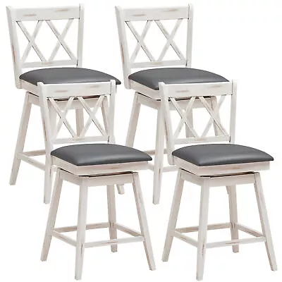 Set Of 4 Barstools Swivel Counter Height Chairs W/Rubber Wood Legs Antique White • $306