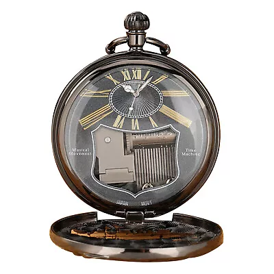 2 In 1 Vintage Quartz Pocket Watch With Chain Musical Box Holiday Birthday Gift • £17.99