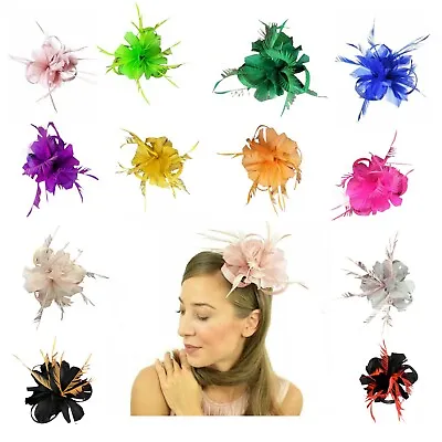 £14.99 • Buy Flower Hair Clip Feathers Small Mini Top Hat Wedding Fascinator Royal Ascot Race