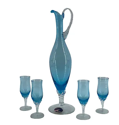 VTG VIMAX 5 Pc Decanter Set Hand Blown Art Glass Italy Murano Cordial Barware • $207.05