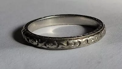 Vintage PRISCILLA 18K White Gold & Platinum Floral 2.2mm Wedding Band Sz 6 2.7g • $275