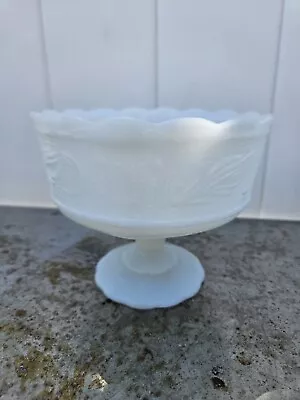 VINTAGE Marked E. O. Brody Cleveland USA White Milk Glass Footed Compote Bowl • $23