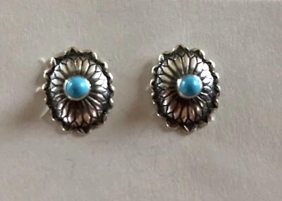 $13 • Buy Navajo Sterling Silver Turquoise Concho Stamped Stud Earrings