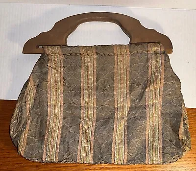 VINTAGE Tapestry Sewing Knitting Crochet Bag Handbag Wooden Handles -T • $4.99