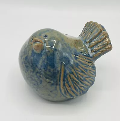 Vintage Ceramic Studio Art Pottery Chubby Blue Bird Sparrow. • $18