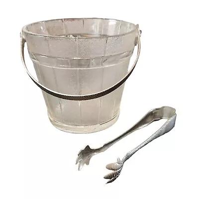 Vintage Anchor Hocking Barrell Ice Bucket W/Hammered Handle & Tongs • $19.99