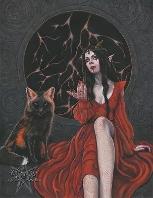 Gothic Fantasy Art PRINT Angel Demon Fox Hell Evil Red Orange Gateway Sexy Dark • $12