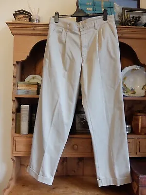 £15 • Buy Vintage 50s Style Chino Trousers Turn Ups Pleats High Waist W36 / Il31 Goodwood