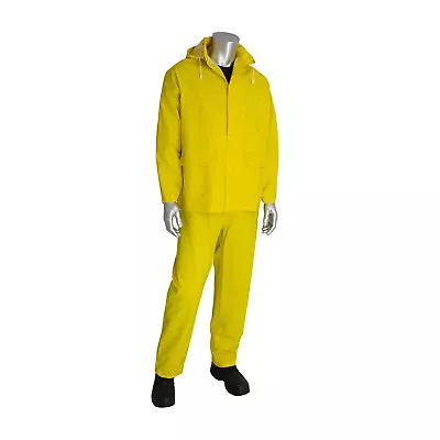 Heavy Duty Yellow Rain Suit 3pc–Waterproof Slicker - Size Large • $29.50