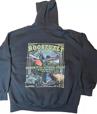 Roosevelt Fire 2018 Hoodie Bridger Teton National Forest Wyoming Mens XL Black • $35