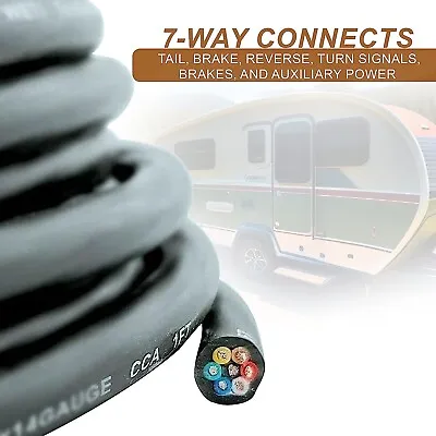 Trailer Wire 14 Gauge Cable Insulated Wiring - 50 Feet 7 Conductor RV Tow Hitch • $52.24