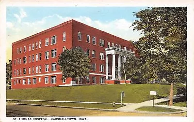 Marshalltown Iowa~St Thomas Hospital~Water Pump~Sign In Yard~Postcard 1922 • $6