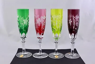 Set Of 4 Nachtmann Crystal Traube Multicolor Champagne Flutes #1 – Mint • $480