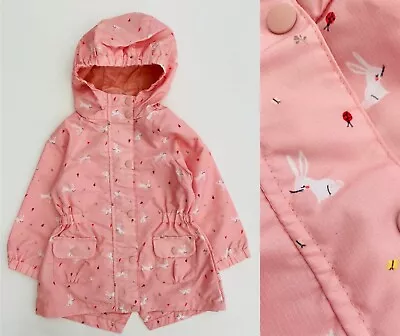 Baby Girls Jacket Raincoat Mothercare Pink Bunny Rabbits Hooded Lined Coat NEW • £6.95