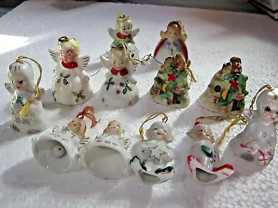 Lot 12 Vintage Christmas Ceramic Bells Japan Trees Elves Pixies Angels Holiday • $22.94