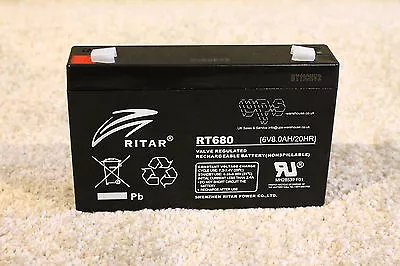 New - RITAR RT680 - 6V 8AH TOP QUALITY Lead Acid Battery - Suits 7ah And 7.5ah • £15.71