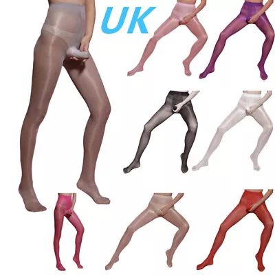 UK Mens Glossy See-Through Pantyhose Contour Pouch Tights Skinny Pants Nightwear • £8.59