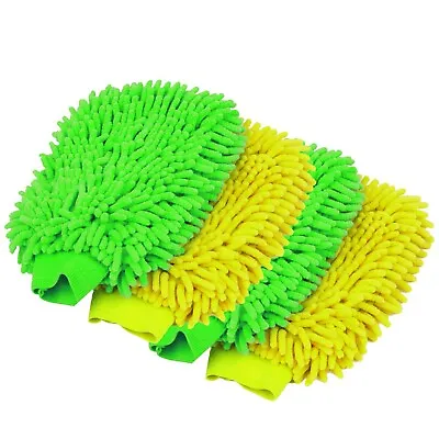 Microfiber Soft Car Wash Chenille Mitt - Hand Wash Gloves (Yellow&Green) 4 Pack • $14.99