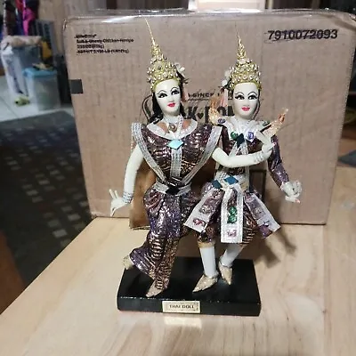 Vintage Thai Figures Thailand Costumed Dancing Dolls On Base  8.5” • $31.29