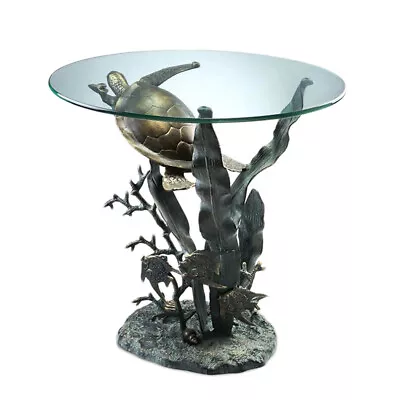 Bronze Finish Sea Turtle Glass Top Table • $528