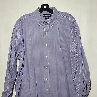 POLO RALPH LAUREN Mens Button Down Long Sleeve Yarmouth Shirt Blue 17.5 34-35 • $29.99